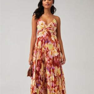 Astr Blythe Pleated Floral Maxi Dress